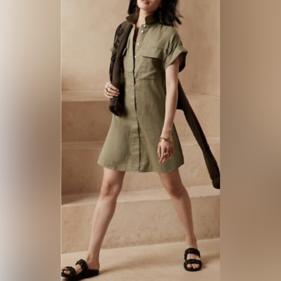 Banana Republic Olive Green Shirt Dress - Picture 2 of 12